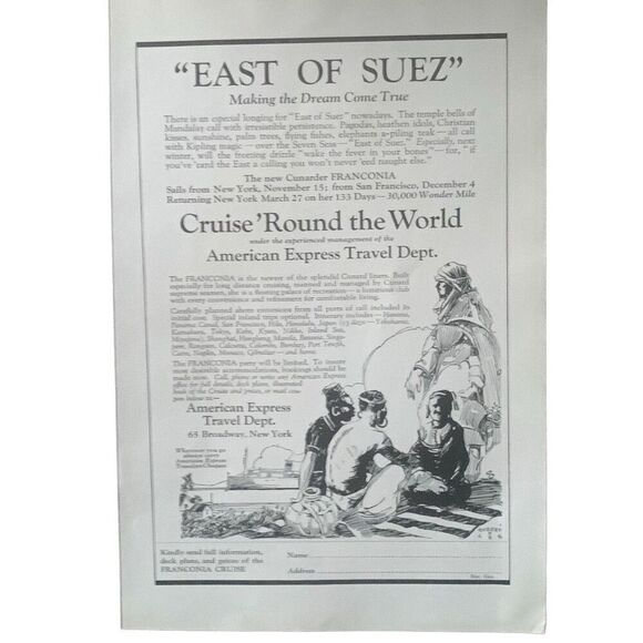 Vintage 1923 American Express Travel East of Suez Ad Advertisement - Picture 3 of 4